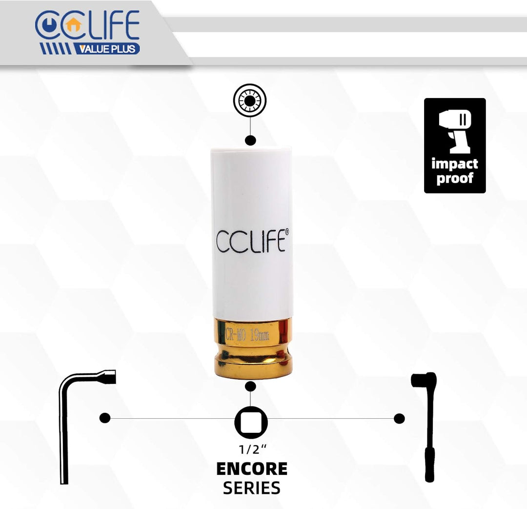 CCLIFE 3tlg Steckschlüsselsatz Schoneinsätze 1/2" Alufelgen 17 19 21mm Cr-Mo Schlagschrauber Nüsse S