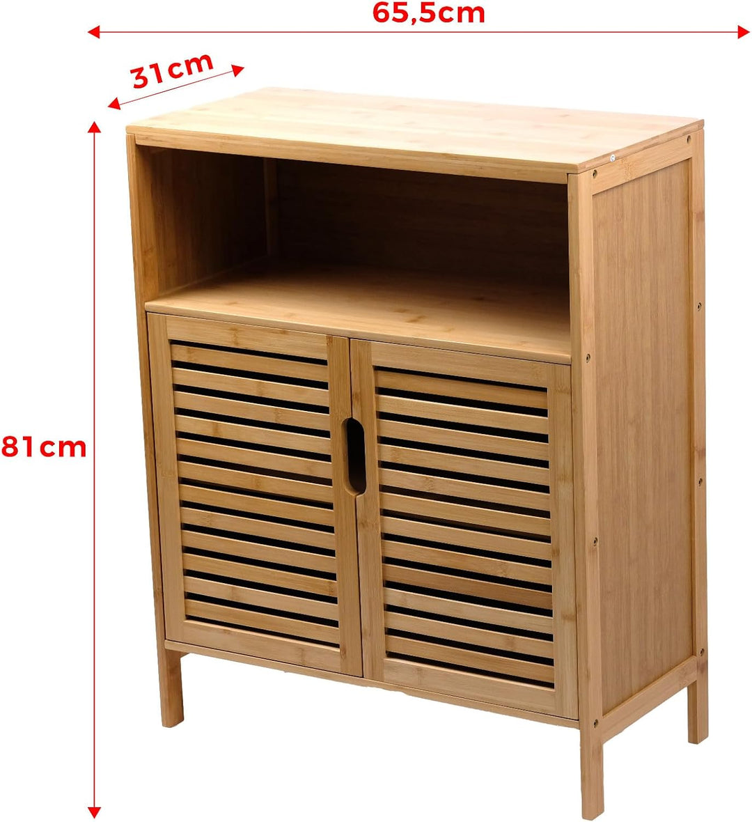 Badezimmerschrank Bambus Badregal Badschrank mit 3 Ablagen 81 x 65 x 31 cm Natural
