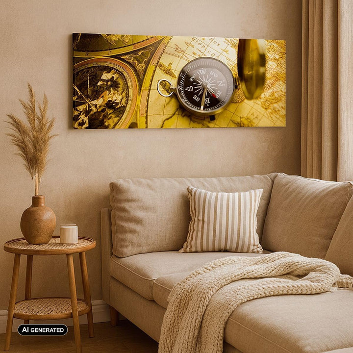 Bilder auf Leinwand 100x40cm Leinwandbild Abstrakt kommunikation kompass erde Gross Wanddeko Bild Sc