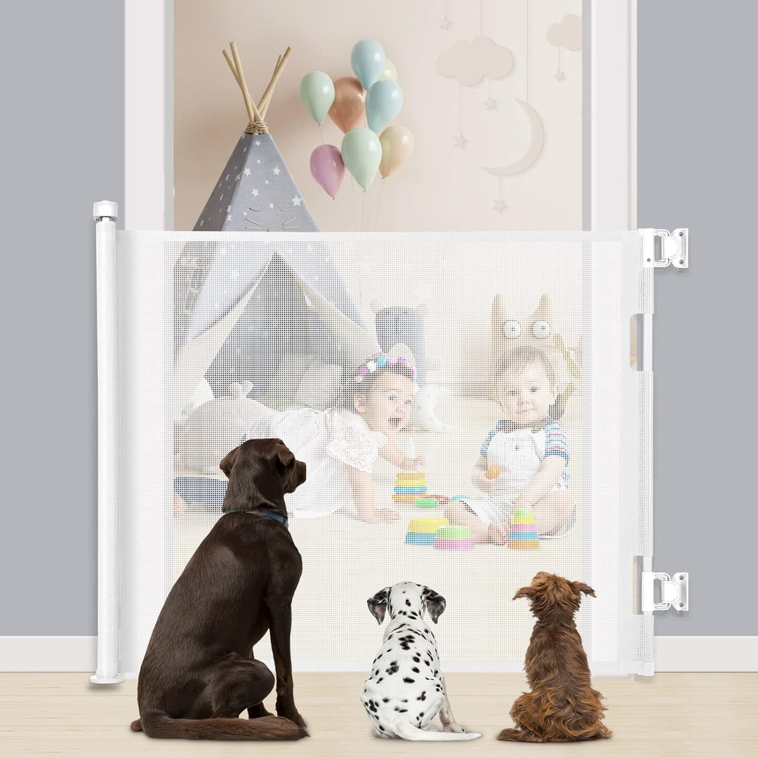MYPIN Einziehbares Treppengitter für Baby Haustiere, Babygitter 0 bis 140 cm, 33 x 55 Zoll, extra br