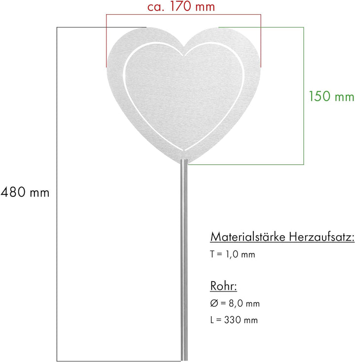 DOLORINO Grabstecker Edelstahl Herz &
