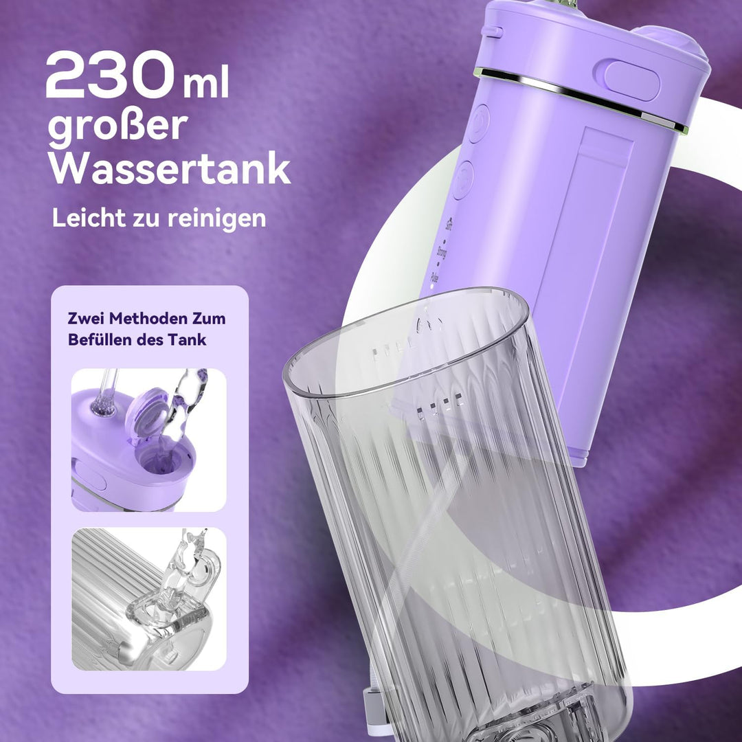 JTF Munddusche Mini, Tragbar Elektrische Zahnreinigung Kabellos, Reise Zahnzwischenraumreiniger mit