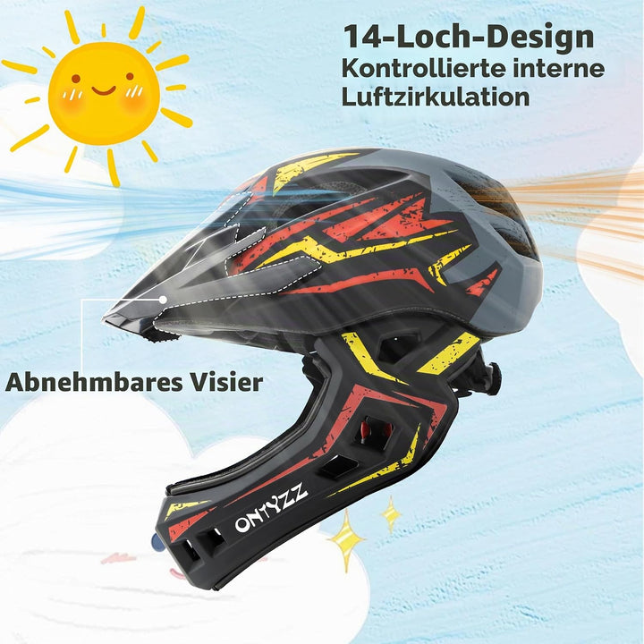Kinder Fahrradhelm Leicht Integralhelm Kinder mit Abnehmbaren Kinnschutz Abnehmbarer Visier Kinder D