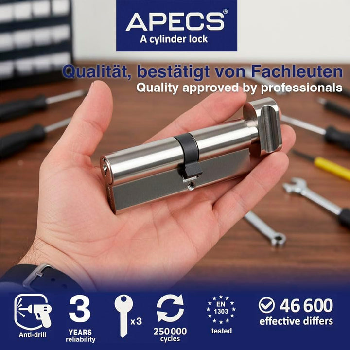 Knaufzylinder APECS Schliesszylinder mit Knauf Zylinderschloss 65(30/35C) mm fur Türschloss Haustür
