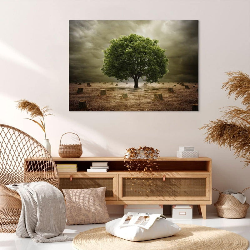 Bilder auf Leinwand 100x70cm Leinwandbild mit Rahmen Baum Feld Umwelt Gross Wanddeko Bild Schlafzimm