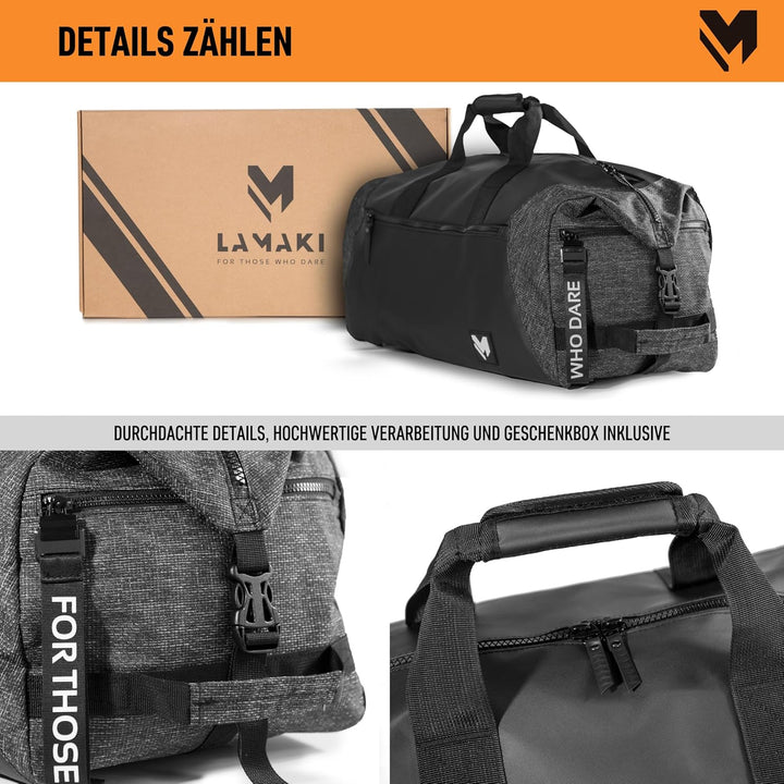 Lamaki Sporttasche Herren & Damen 45L Duffle Bag - Multifunktional 2-in-1 Sporttasche mit Rucksackfu