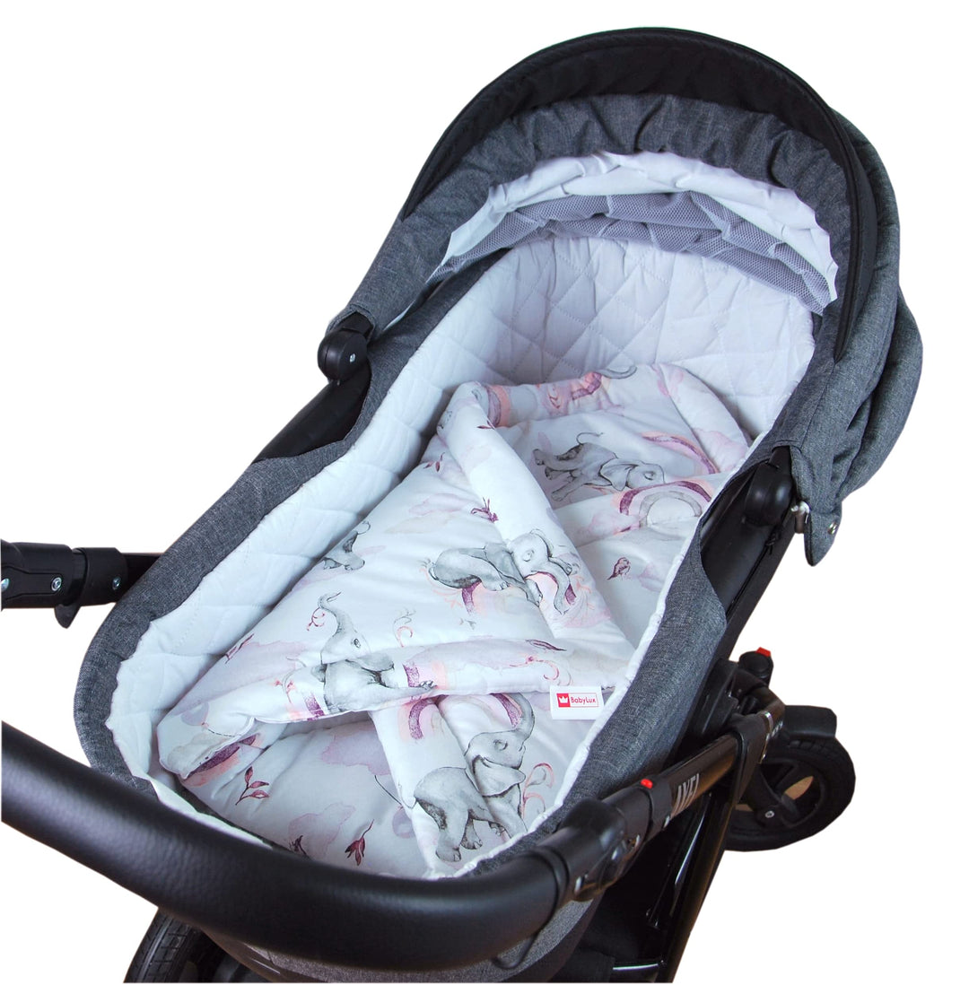 Babylux Einschlagdecke BABYHÖRNCHEN 75 x 75 cm Baby Neugeborene Erstausstattung (125. Elefanten Rosa