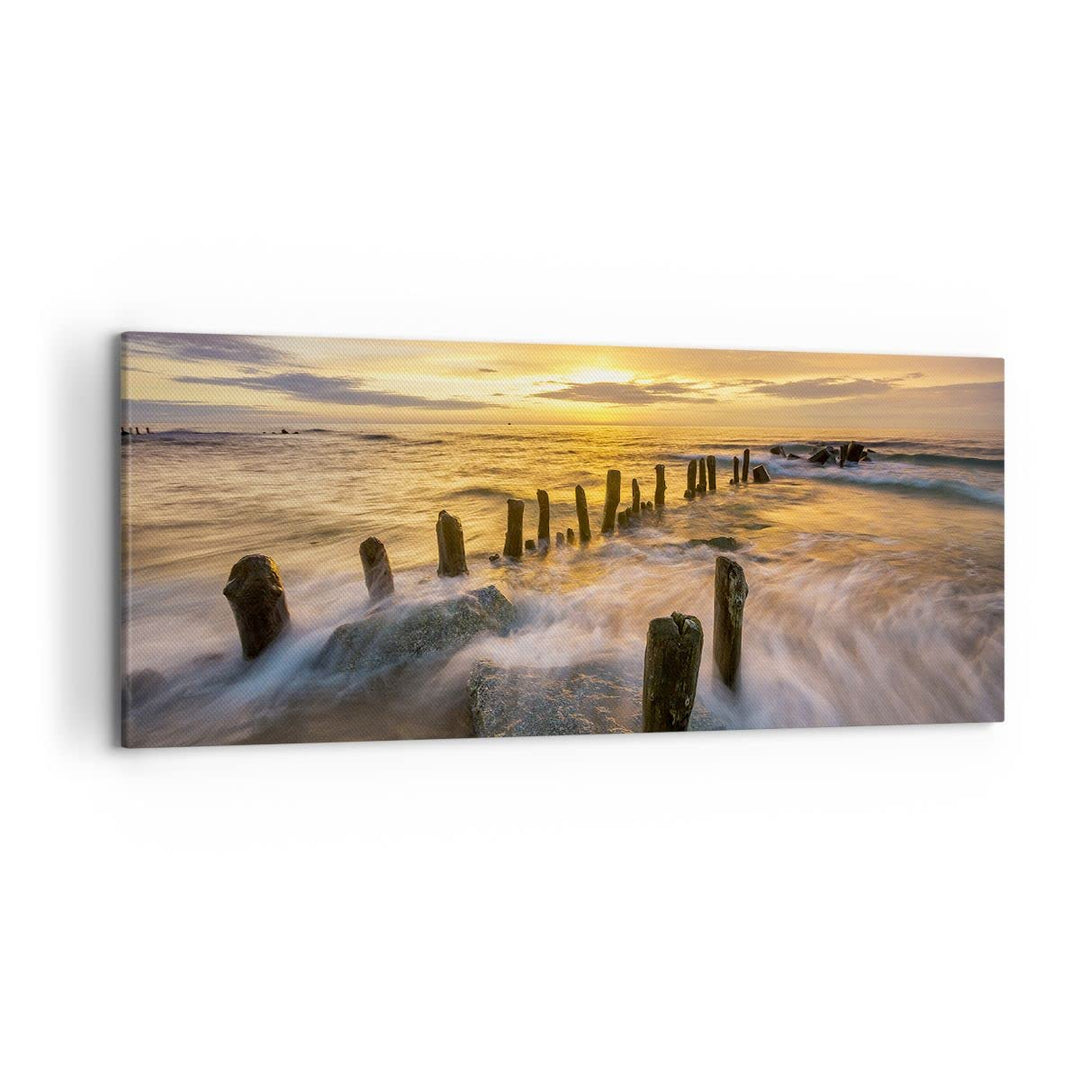 Wandbilder Dekoration Wohnzimmer baltisch meer Mole Landschaft Panorama Bilder auf Leinwand 120x50cm
