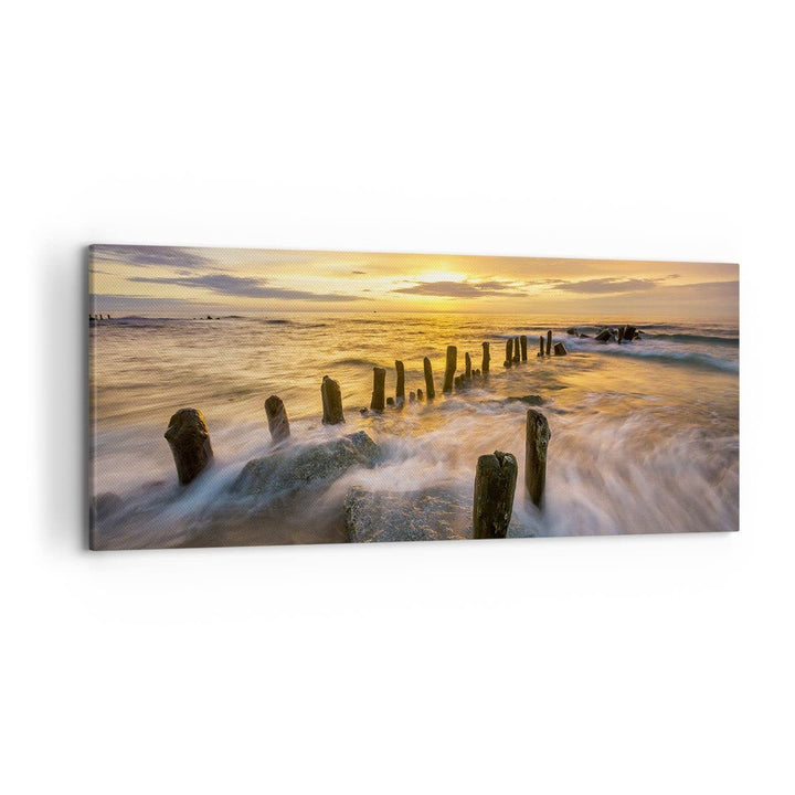 Wandbilder Dekoration Wohnzimmer baltisch meer Mole Landschaft Panorama Bilder auf Leinwand 120x50cm