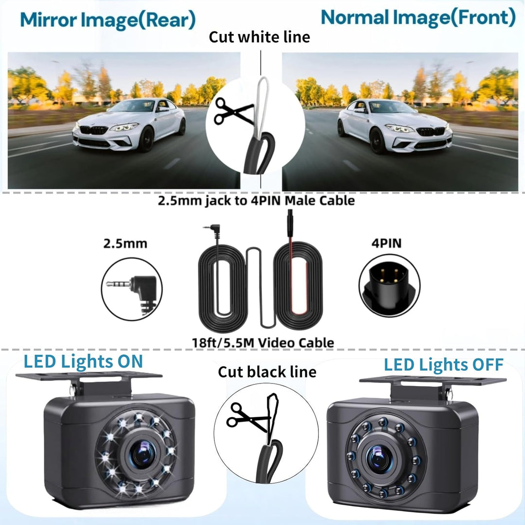 4 Pin Rückfahrkamera für Spiegel Dash Cam AHD1080P, 4 Pin zu 2,5 mm Jack Fahrzeug Backup Kamera Dash