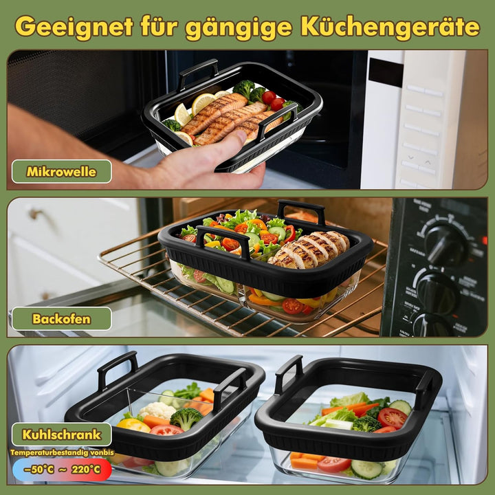 2er Set Glas Auflaufform für Airfryer mit Silikongriffen für Ninja Heissluftfritteuse Zubehör AF400E