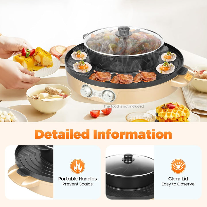 Food Party Electric Hot Pot und grill Elektrisch Hotpot Topf 220V 2200W Elektrogrill 2 in 1, mit Abn