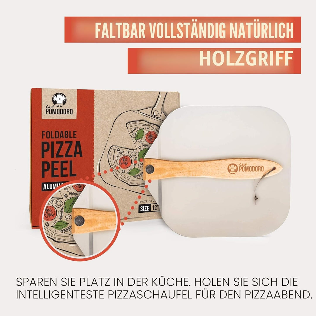 Chef Pomodoro - Pizzaschieber (30 x 36 cm) und Pizzaschneider (36 cm) - 2er Set - Premium Pizza Set