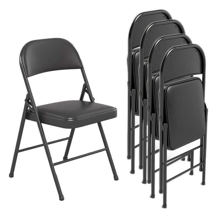 Klappstuhl mit PU-Leder &amp; Polsterung, Stabiler Metallrahmen, Leicht &amp; Platzsparend, für Büro, Zuhaus