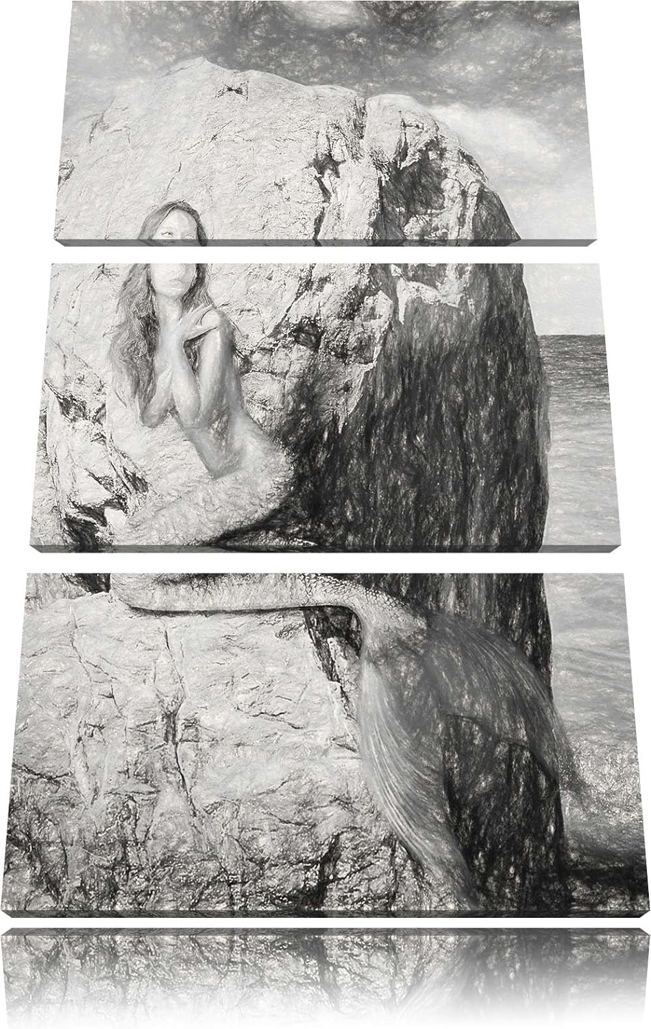 Pixxprint Meerjungfrau hinter Felsen als Leinwandbild/Grösse: 3 Teilig (120x80) cm/Wandbild/Kunstdru