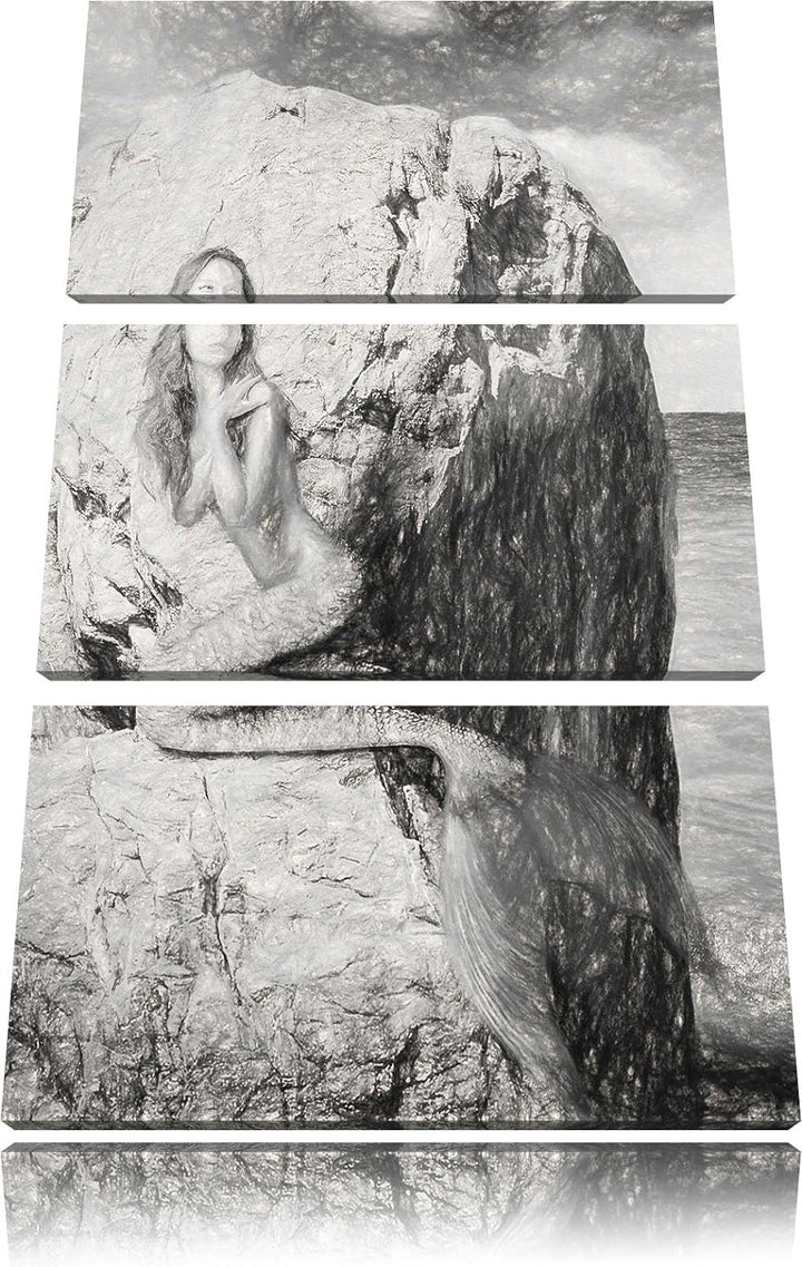 Pixxprint Meerjungfrau hinter Felsen als Leinwandbild/Grösse: 3 Teilig (120x80) cm/Wandbild/Kunstdru