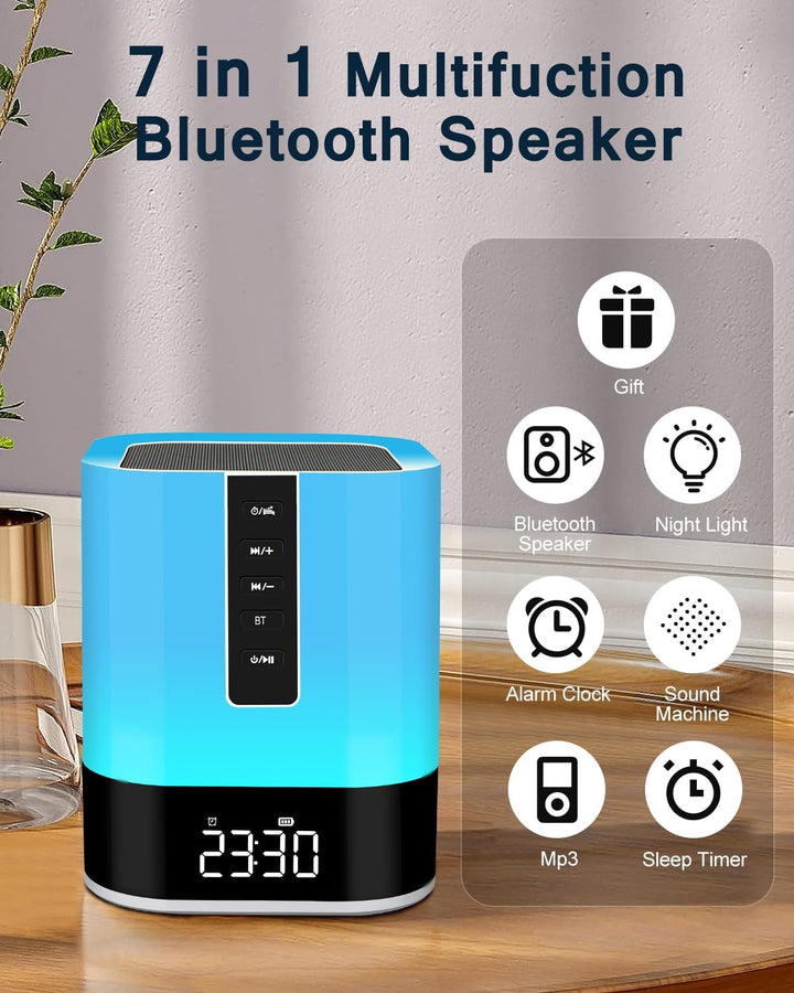 Bluetooth Lautsprecher mit Licht, Kinder Wecker, White Noise Machine,Nachttischlampe Touch-Dimmbar,4