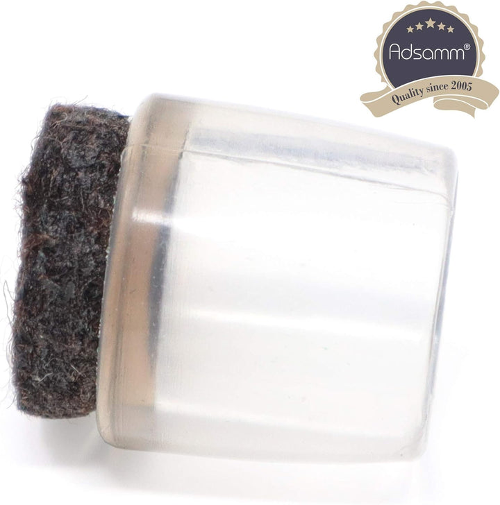Adsamm® / 32 x Stuhlbeinkappen mit Filz / Transparent / Ø 13 - 14 mm / rund / Filz-Möbelgleiter für