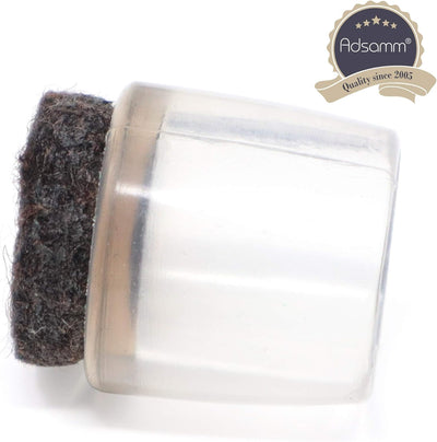 Adsamm® / 32 x Stuhlbeinkappen mit Filz / Transparent / Ø 13 - 14 mm / rund / Filz-Möbelgleiter für