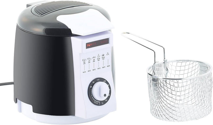 Rosenstein & Söhne Minifritteuse: 2er-Set kompakte Tisch-Fritteusen mit Fondue-Set, 0,9 Liter, 840 W