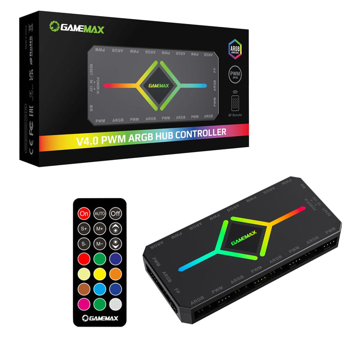 GAMEMAX V4.0 Gehäuselüfter-Hub – 9-Port-PWM-Lüfterverteiler mit RF-Fernbedienung und SATA-Stromverso
