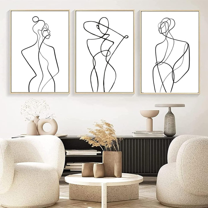 LXTOPN Moderne Wandbilder Poster, Minimalistische Abstrakt Bild Set Line Art Bilder, 3er Poster Set