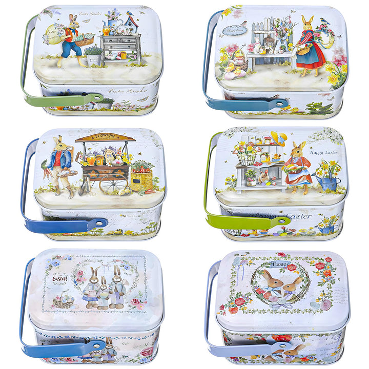 Ostern Keksdose Gebäckdose mit Deckel, 6pcs Ostereier Metalldosen Set, Osterhasen-Keksdose mit Henke