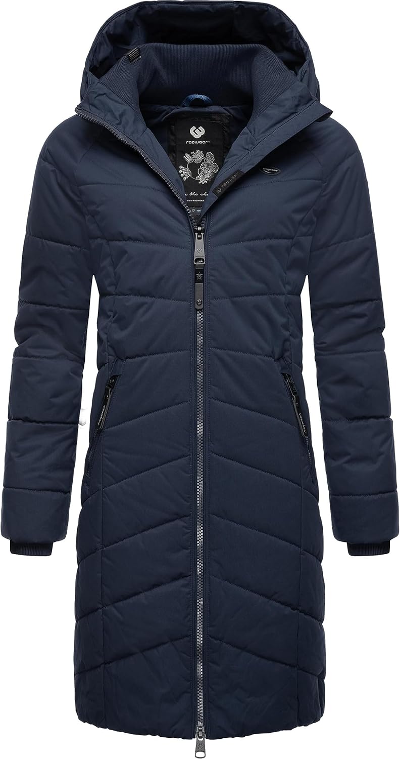 Ragwear Damen Wintermantel Warmer wasserdichter Steppmantel lang mit Kapuze Dizzie Coat XS-6XL S Nav
