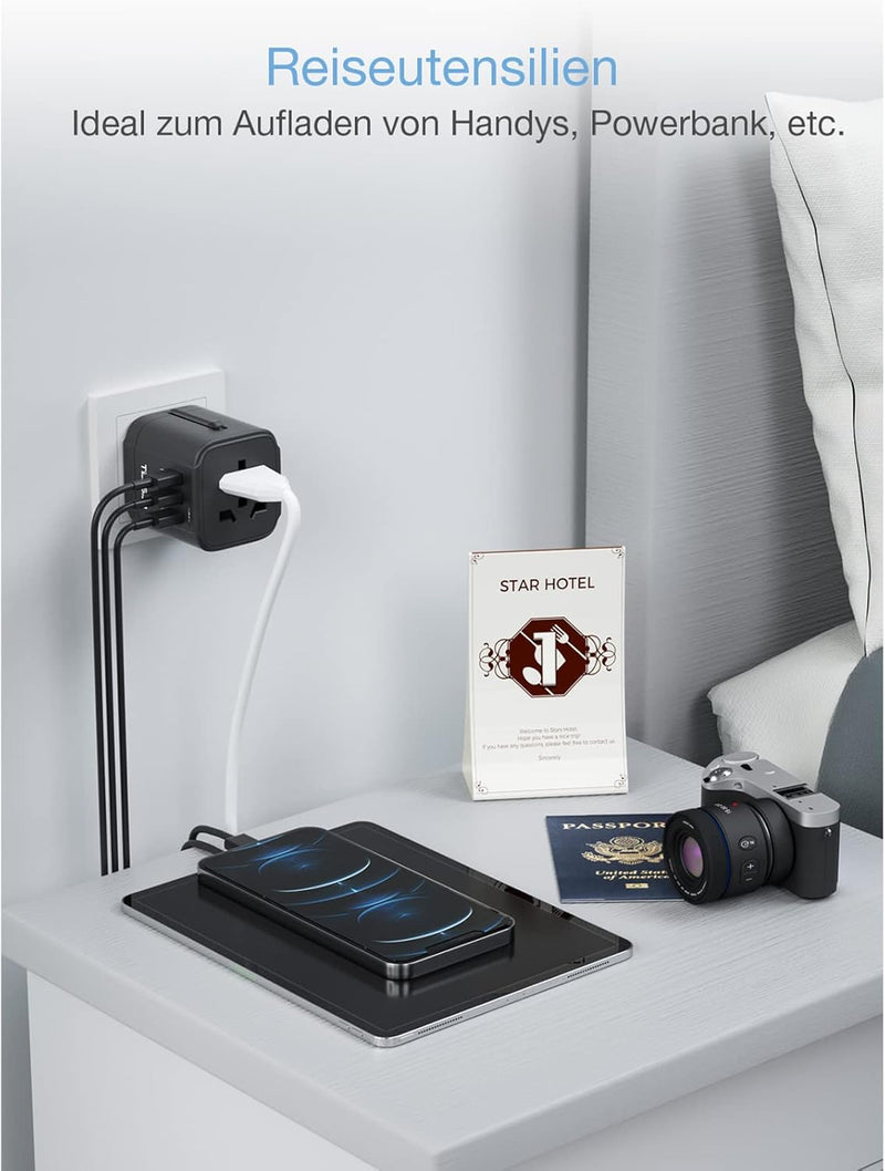 TESSAN Reiseadapter Weltweit, Steckdosenadapter Japan mit 3 USB A, Reisestecker Adapter Weltweit, Un