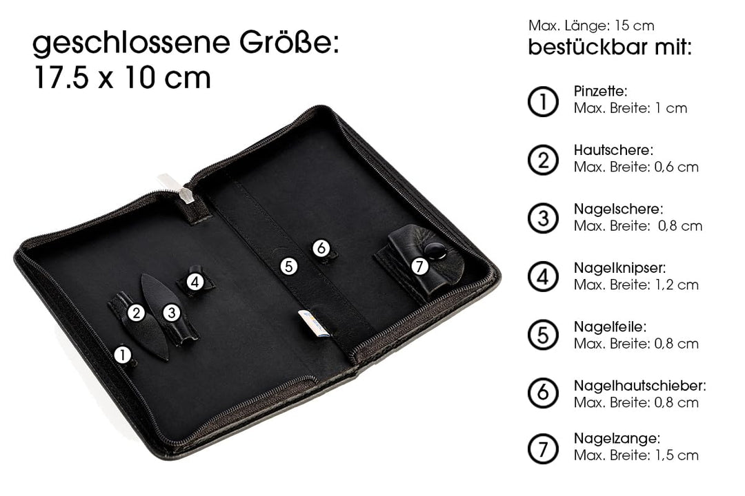 REMOS Nageletui leer aus echtem Leder zum Bestücken mit 7 Instrumenten - schwarz, Schwarz