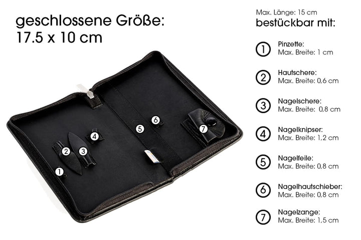 REMOS Nageletui leer aus echtem Leder zum Bestücken mit 7 Instrumenten - schwarz, Schwarz