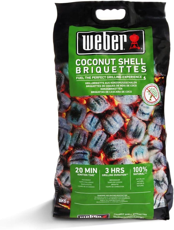 Weber Grill-Briketts aus Kokosnussschalen (8kg Sack), leistungsstark, für Lange und konstante Glut,