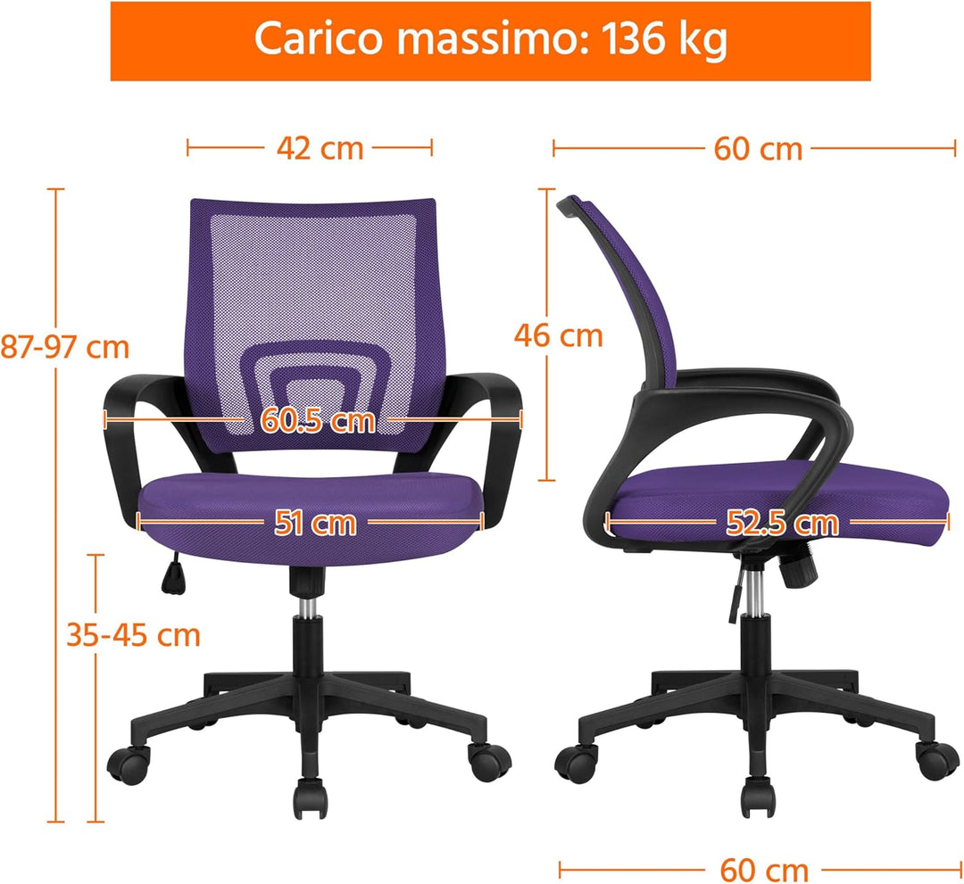 Yaheetech Bürostuhl, Ergonomischer Schreibtischstuhl mit Netzbespannung und Armlehnen, Drehstuhl aus