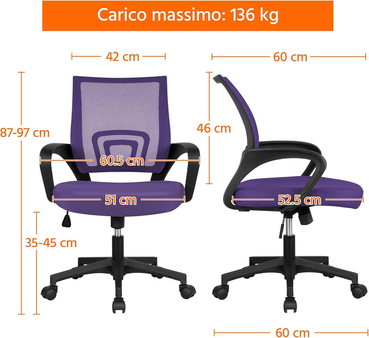 Yaheetech Bürostuhl, Ergonomischer Schreibtischstuhl mit Netzbespannung und Armlehnen, Drehstuhl aus