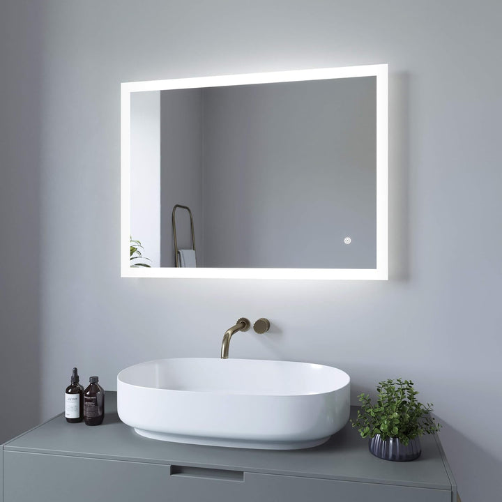 Badspiegel mit Beleuchtung Eckig 80x60 cm LED Badezimmerspiegel Lichtspiegel Wandspiegel für Gäste W