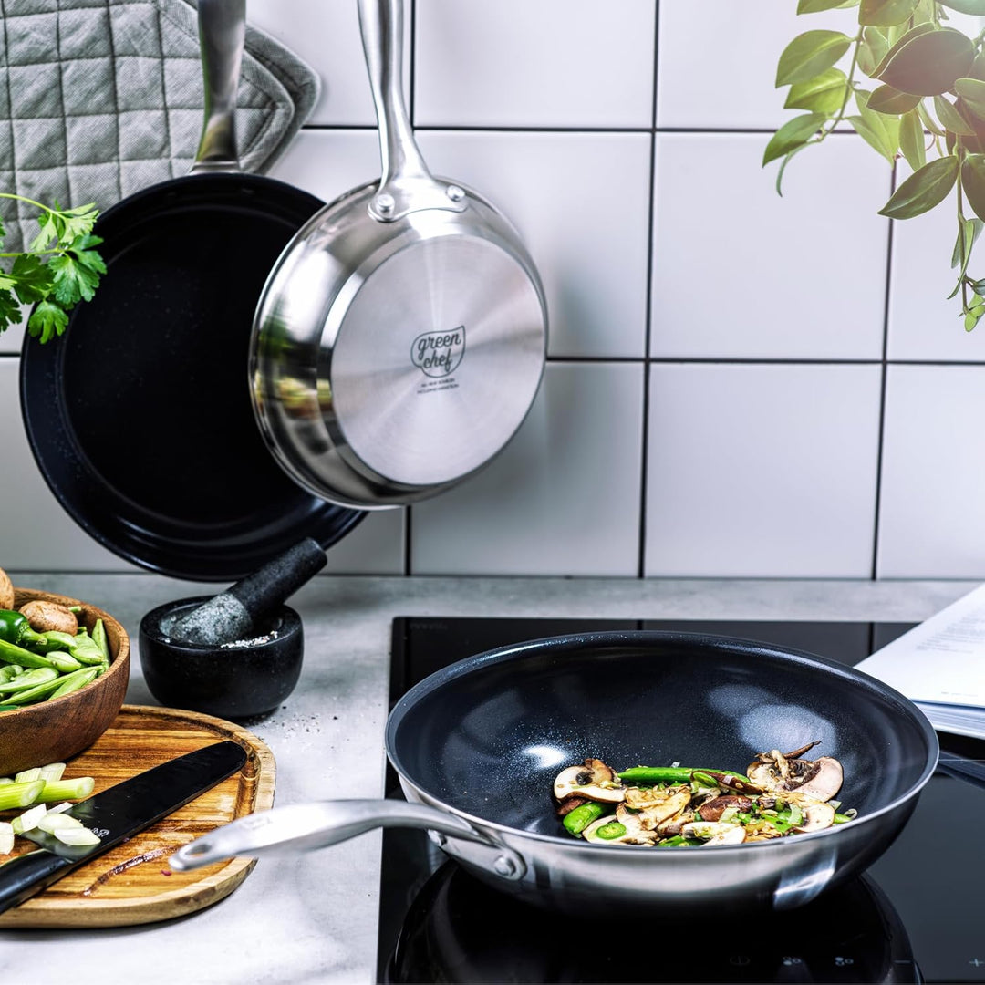 GreenChef Profile Plus Gesunde Keramik Antihaft-Edelstahl 28 cm/3,6 Liter Wok, PFAS-frei, Induktion,