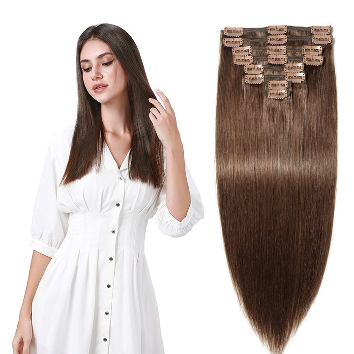 SEGO Clip in Extensions Echthaar 8 Tressen Doppelt Tressen Haarverlängerung 100% Remy Human Haar für