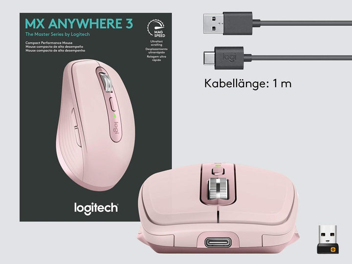 Logitech MX Anywhere 3 kompakte, leistungsstarke Maus – Kabellos, Magnetisches Scrollen, ergonomisch