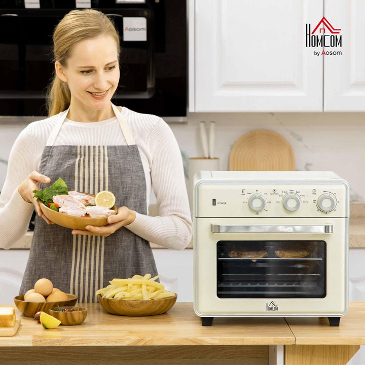 HOMCOM Minibackofen 20L, 5 in 1 Pizza-Ofen inkl. Backblech Set, Frittierkorb, Krümelblech, 1 Std. Ti