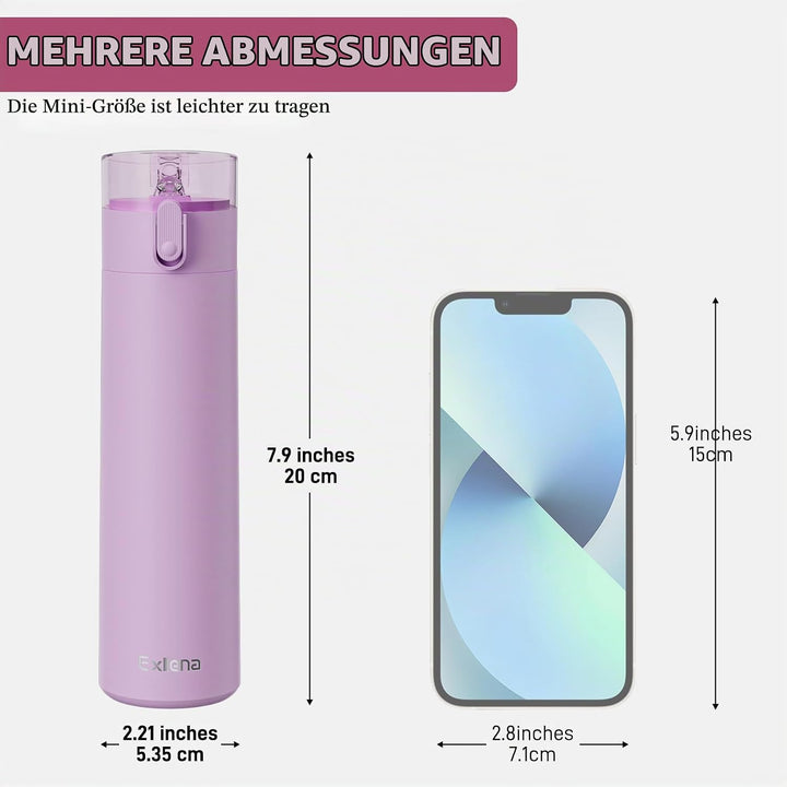 Exllena Trinkflasche Klein 270ml mit Strohhalm aus Edelstahl, Einhand-Bedienung, 100% Auslaufsicher,