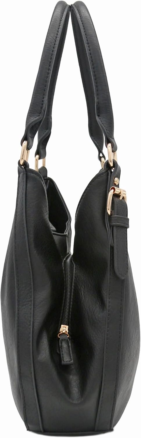 Leichte Hobo-Tasche aus Kunstleder mit 3 Fächern Schwarz, Schwarz