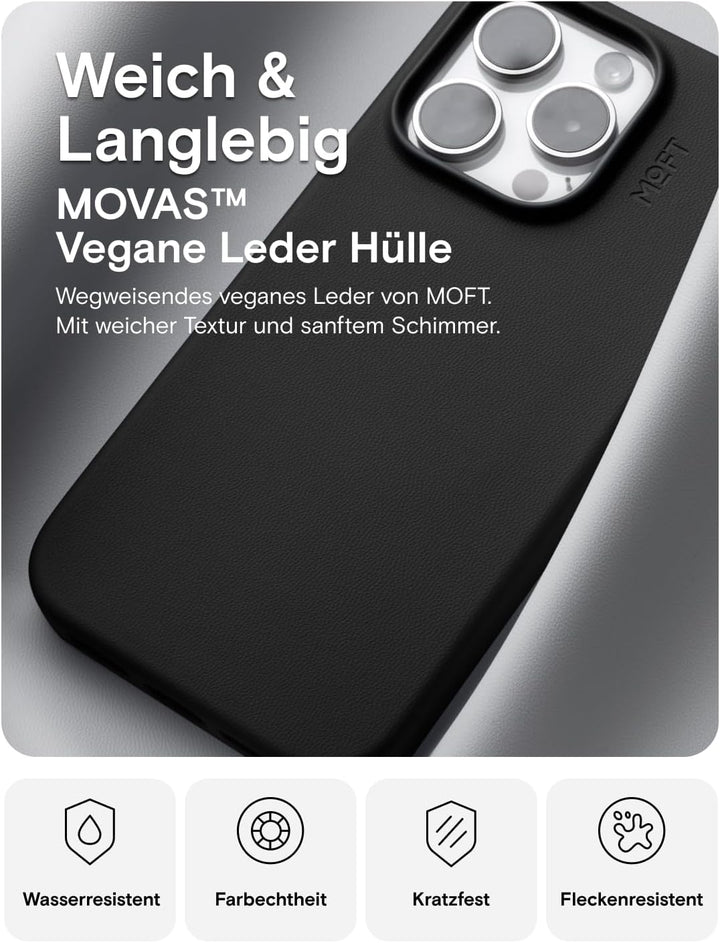 MOFT Magnetische Hülle für iPhone 15 Pro Kompatibel mit MagSafe, MOVAS Vegane Lederhülle, Weiches Be