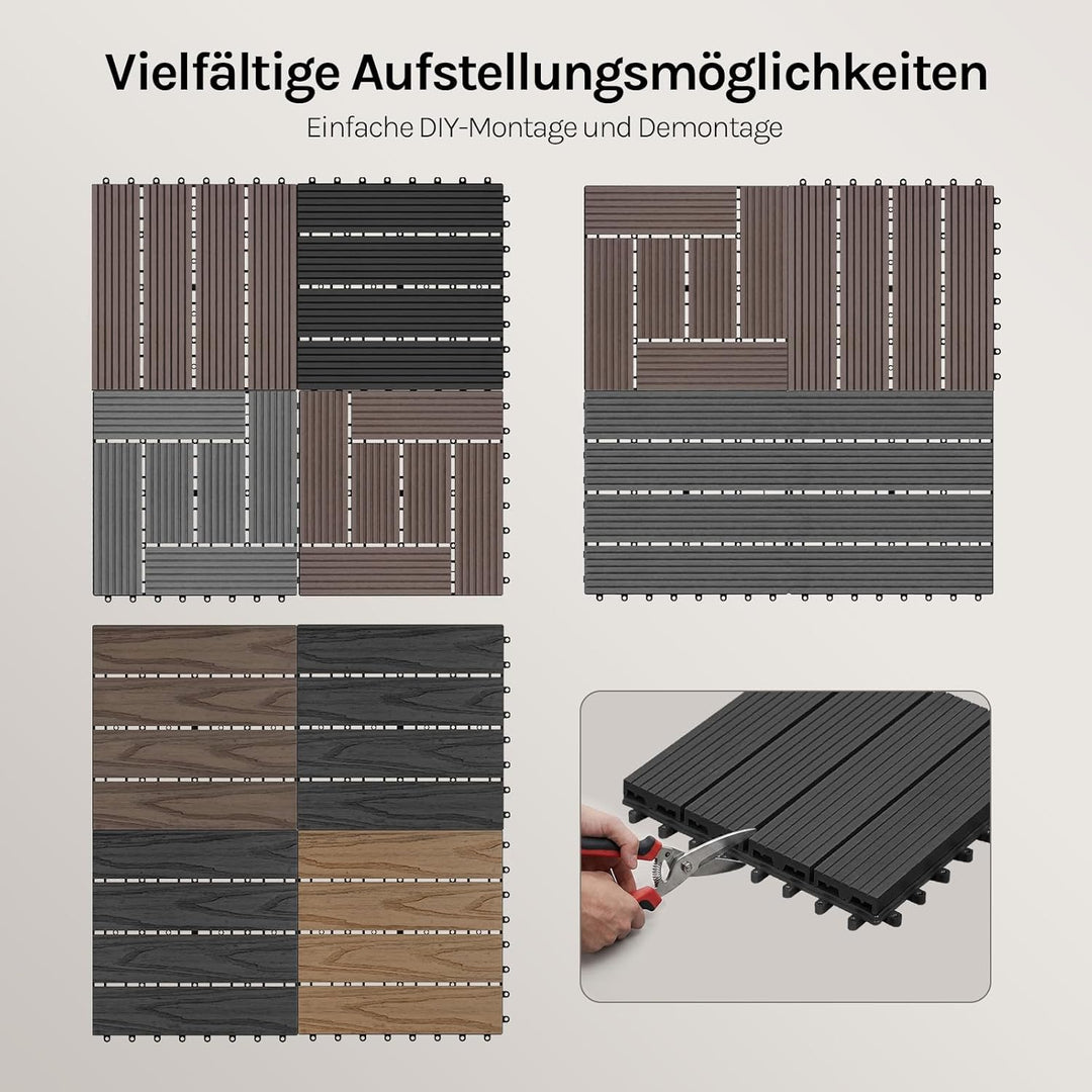 WOLTU GTF001an WPC Terrassenfliesen Terrassendielen Fliese in Holzoptik Bodenbelag mit klicksystem A
