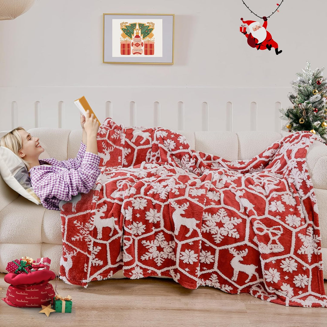 WONGS BEDDING Weihnachtsdecke Kuscheldecke 220x240 cm Flauschig Weihnachts Decke Wohndecke Warme Fle
