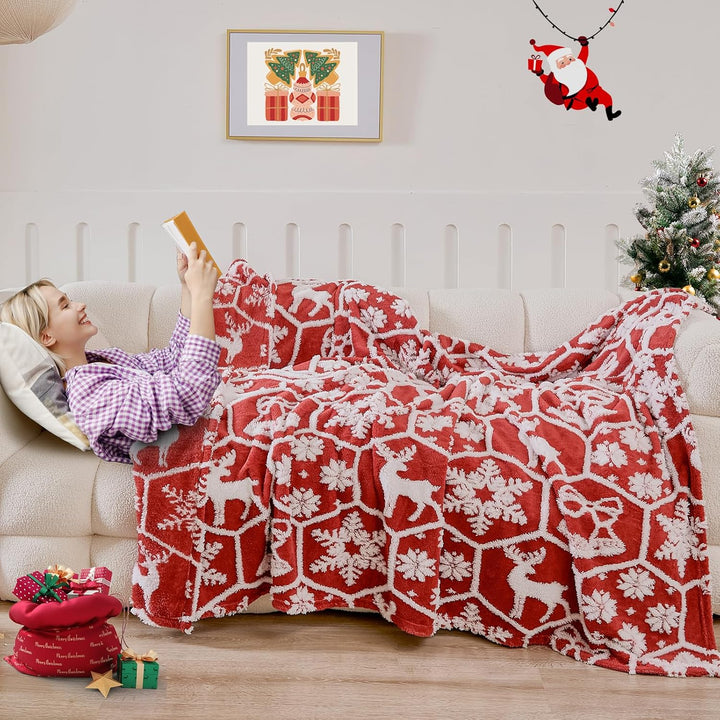 WONGS BEDDING Weihnachtsdecke Kuscheldecke 220x240 cm Flauschig Weihnachts Decke Wohndecke Warme Fle