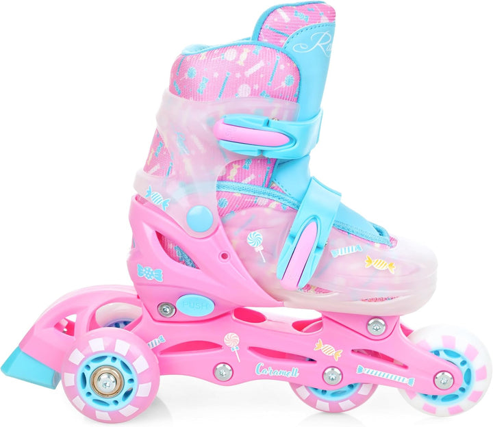 RAVEN 4in1 Inline Skates Triskates Rollschuhe Schlittschuhe Inliner für Kinder Mädchen verstellbar G