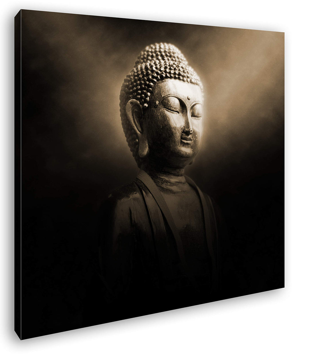 deyoli Dark Buddha Statur Format: 70x70 Effekt: Sepia als Leinwandbild, Motiv fertig gerahmt auf Ech