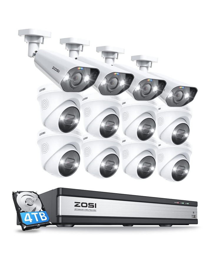 ZOSI 16CH 4K Überwachungskamera Set, Videoüberwachung mit 12X 4K PoE IP Kamera und 4K 4TB HDD NVR, 2