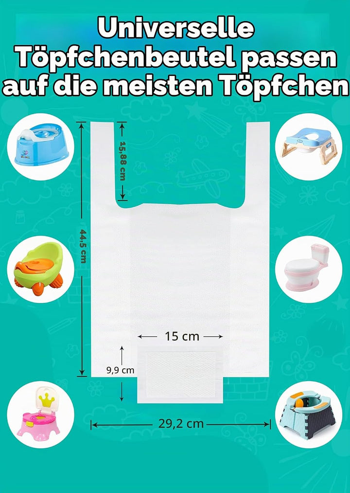 Newnice 60 Stück Einweg-Töpfchenbeutel für Kinder – Tragbare Liner mit saugfähigem 200ml Pad für unt