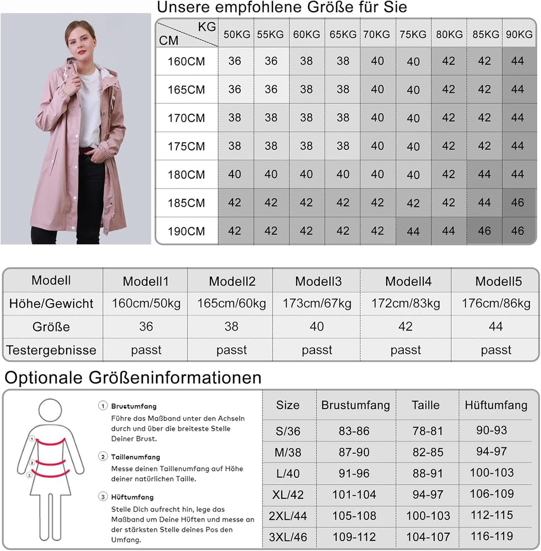 Damen Regenjacke Regenmantel Softshelljacke Friesennerz Parka PU Windbreaker mit Kapuze wasserdicht